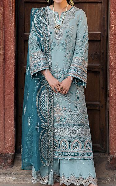 Imrozia Cloudy Blue Organza Suit | Pakistani Embroidered Chiffon Dresses USA- Image 1