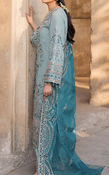 Imrozia Cloudy Blue Organza Suit | Pakistani Embroidered Chiffon Dresses USA- Image 2