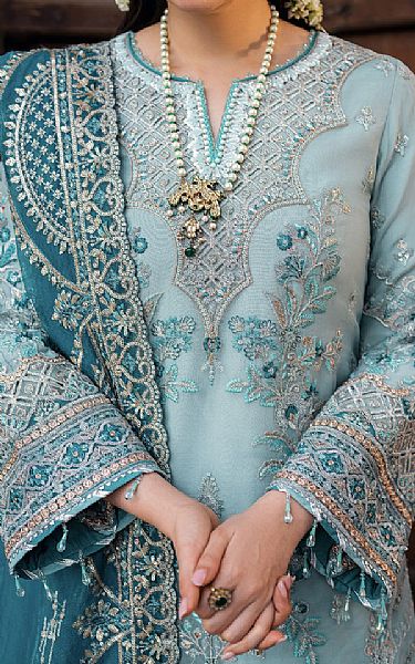Imrozia Cloudy Blue Organza Suit | Pakistani Embroidered Chiffon Dresses USA- Image 3