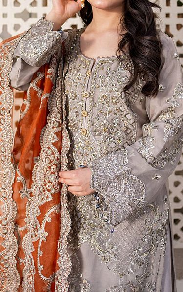 Imrozia Warm Grey Organza Suit | Pakistani Embroidered Chiffon Dresses USA- Image 2