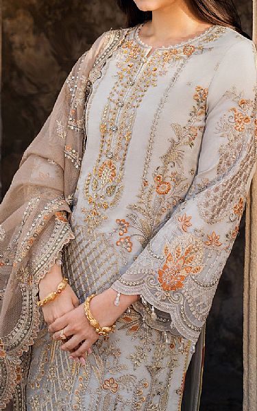 Imrozia Grey Organza Suit | Pakistani Embroidered Chiffon Dresses USA- Image 3