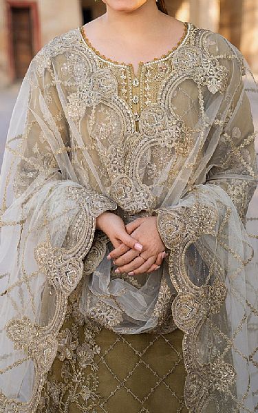 Imrozia Dark Sand Organza Suit | Pakistani Embroidered Chiffon Dresses USA- Image 2