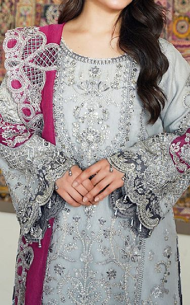 Imrozia Grey Organza Suit | Pakistani Embroidered Chiffon Dresses USA- Image 2