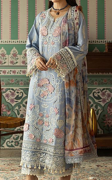 Imrozia Cadet Blue Lawn Suit | Pakistani Lawn Dress in USA- Image 1