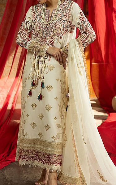 Imrozia Off-white Lawn Suit | Pakistani Lawn Dress in USA- Image 1