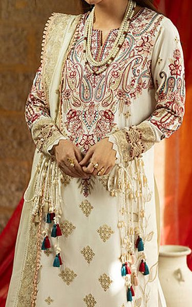 Imrozia Off-white Lawn Suit | Pakistani Lawn Dress in USA- Image 2