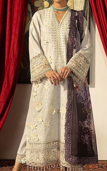 Imrozia Off-white Lawn Suit | Pakistani Lawn Dress in USA- Image 1