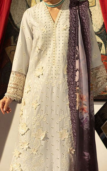 Imrozia Off-white Lawn Suit | Pakistani Lawn Dress in USA- Image 2