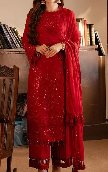 Imrozia Scarlet Chiffon Suit | Pakistani Embroidered Chiffon Dresses USA- Image 1