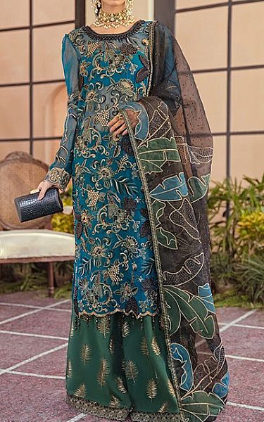 Imrozia Blue/Green Chiffon Suit | Pakistani Dresses in USA- Image 1