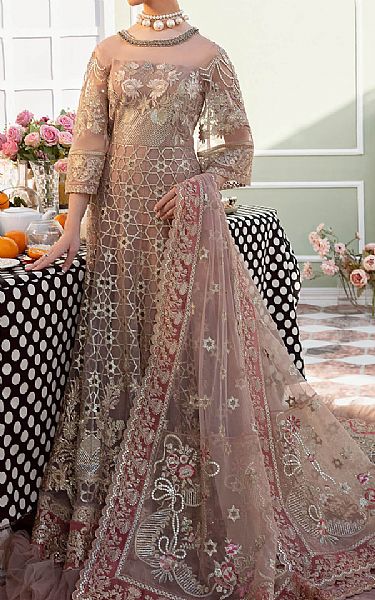 Imrozia Tea Pink Net Suit | Pakistani Embroidered Chiffon Dresses- Image 1