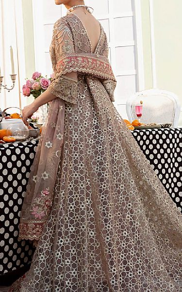 Imrozia Tea Pink Net Suit | Pakistani Embroidered Chiffon Dresses- Image 2
