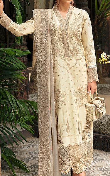 Imrozia Cream Lawn Suit | Pakistani Lawn Suits- Image 1