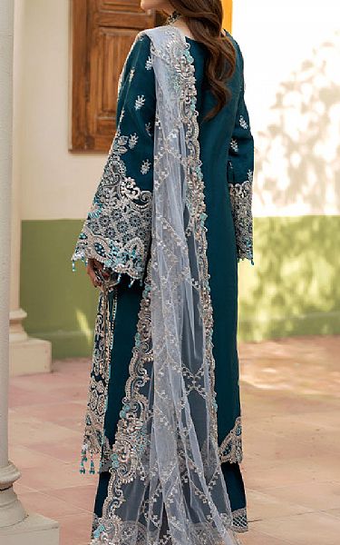 Imrozia Teal Organza Suit | Pakistani Embroidered Chiffon Dresses USA- Image 2
