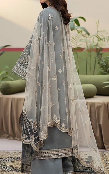 Imrozia Grey Organza Suit | Pakistani Embroidered Chiffon Dresses USA- Image 2