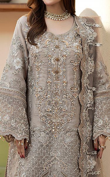 Imrozia Beige Organza Suit | Pakistani Embroidered Chiffon Dresses USA- Image 3