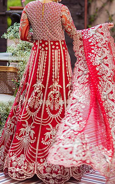 Imrozia Red Net Suit | Pakistani Embroidered Chiffon Dresses- Image 2