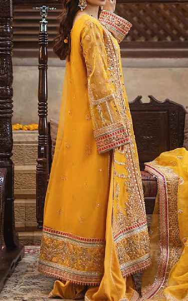 Imrozia Golden Yellow Organza Suit | Pakistani Embroidered Chiffon Dresses USA- Image 2