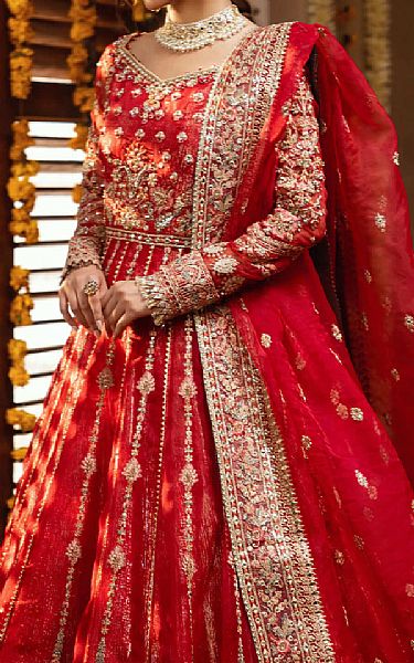 Imrozia Red Organza Suit | Pakistani Embroidered Chiffon Dresses USA- Image 2