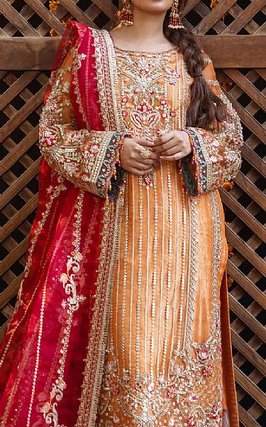 Imrozia Cadmium Orange Organza Suit | Pakistani Embroidered Chiffon Dresses USA- Image 3