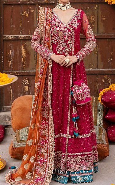 Imrozia Hot Pink Net Suit | Pakistani Embroidered Chiffon Dresses USA- Image 1