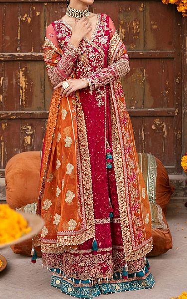 Imrozia Hot Pink Net Suit | Pakistani Embroidered Chiffon Dresses USA- Image 2
