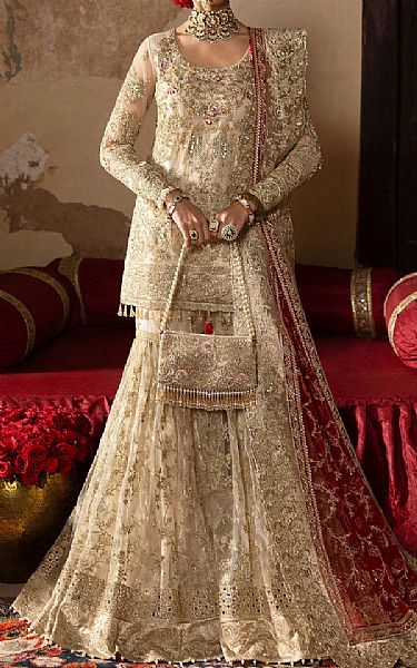Imrozia White Net Suit | Pakistani Embroidered Chiffon Dresses USA- Image 1
