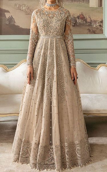 Imrozia Light Grey Net Suit | Pakistani Embroidered Chiffon Dresses USA- Image 1