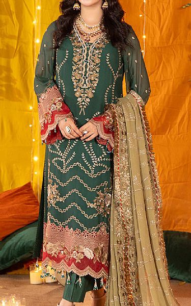 Imrozia Green Chiffon Suit | Pakistani Embroidered Chiffon Dresses USA- Image 1
