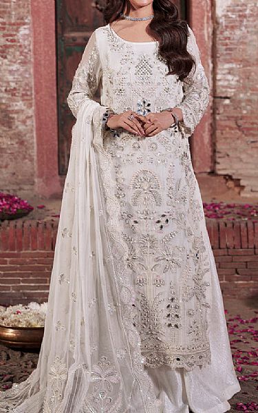 Imrozia Off White Organza Suit | Pakistani Embroidered Chiffon Dresses USA- Image 1