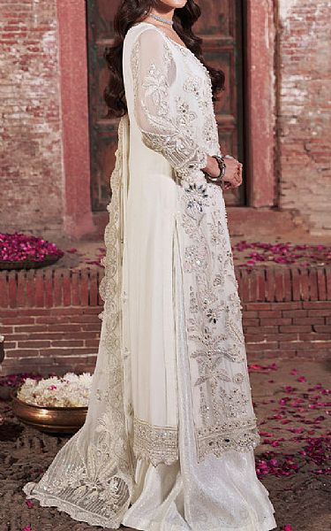 Imrozia Off White Organza Suit | Pakistani Embroidered Chiffon Dresses USA- Image 2