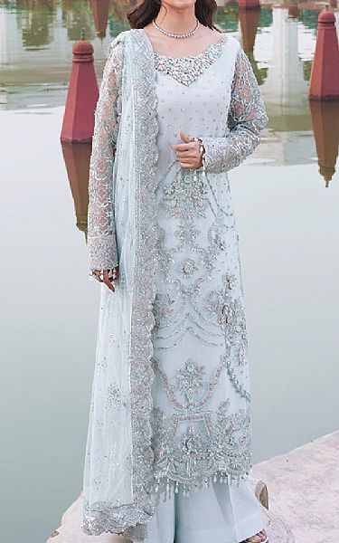 Imrozia Pale Aqua Net Suit | Pakistani Embroidered Chiffon Dresses USA- Image 1