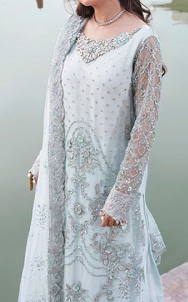 Imrozia Pale Aqua Net Suit | Pakistani Embroidered Chiffon Dresses USA- Image 3