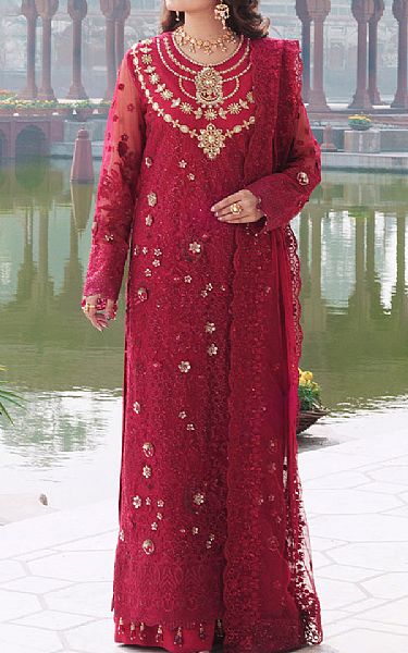 Imrozia Red Net Suit | Pakistani Embroidered Chiffon Dresses USA- Image 1