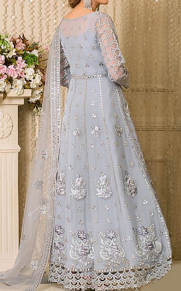 Imrozia Slate Grey Net Suit | Pakistani Embroidered Chiffon Dresses- Image 2