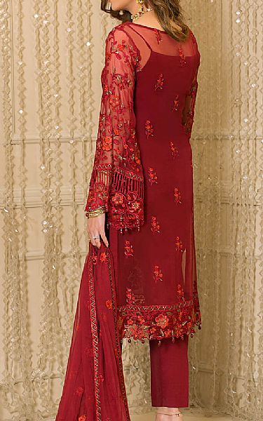 Imrozia Maroon Organza Suit | Pakistani Embroidered Chiffon Dresses- Image 2