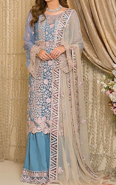 Imrozia Baby Blue Chiffon Suit | Pakistani Embroidered Chiffon Dresses- Image 1