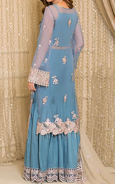 Imrozia Baby Blue Chiffon Suit | Pakistani Embroidered Chiffon Dresses- Image 2