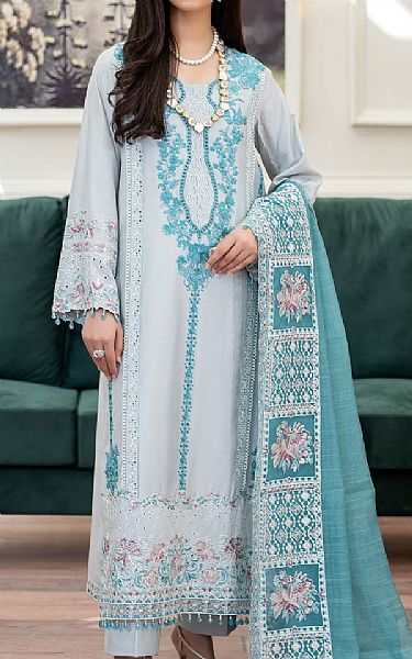 Imrozia Light Grey Silk Suit | Pakistani Embroidered Chiffon Dresses USA- Image 1