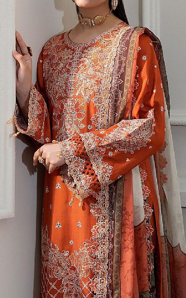 Imrozia Shocking Orange Silk Suit | Pakistani Embroidered Chiffon Dresses USA- Image 3