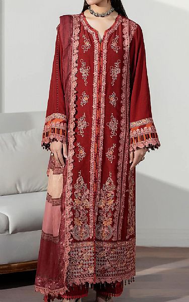 Imrozia Falu Red Silk Suit | Pakistani Embroidered Chiffon Dresses USA- Image 1