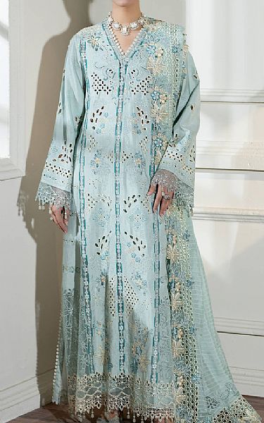 Imrozia Light Blue Silk Suit | Pakistani Embroidered Chiffon Dresses USA- Image 1