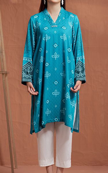 Ittehad Turquoise Jacquard Kurti | Pakistani Winter Dresses- Image 1