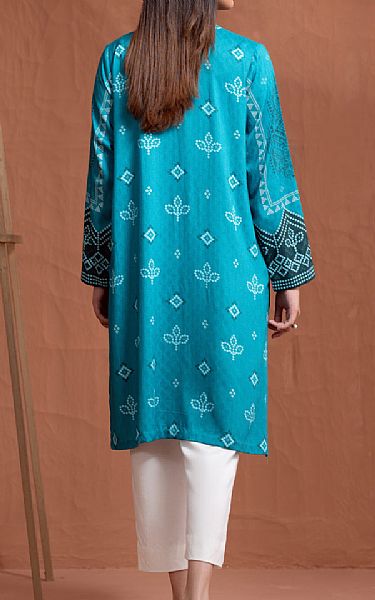 Ittehad Turquoise Jacquard Kurti | Pakistani Winter Dresses- Image 2