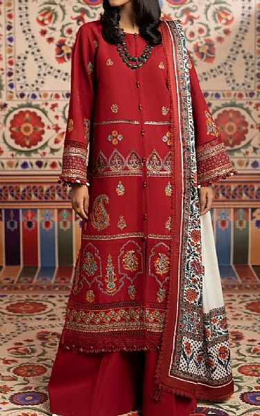Ittehad Scarlet Khaddar Suit | Pakistani Winter Dresses- Image 1