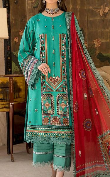 Ittehad Sea Green Cross Slub Suit | Pakistani Dresses in USA- Image 1