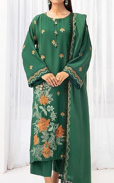 Ittehad Viridian Green Karandi Suit | Pakistani Winter Dresses- Image 1