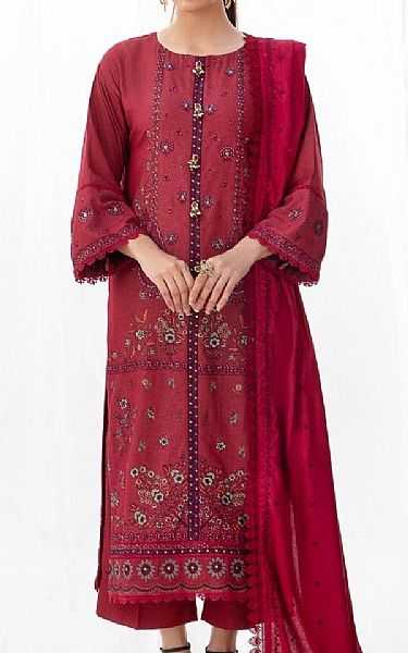 Ittehad Crimson Karandi Suit | Pakistani Winter Dresses- Image 1