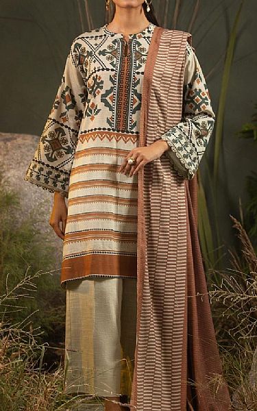 Ittehad Ivory Khaddar Suit | Pakistani Winter Dresses- Image 1