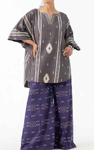 Ittehad Grey Karandi Suit (2 pcs) | Pakistani Winter Dresses- Image 1